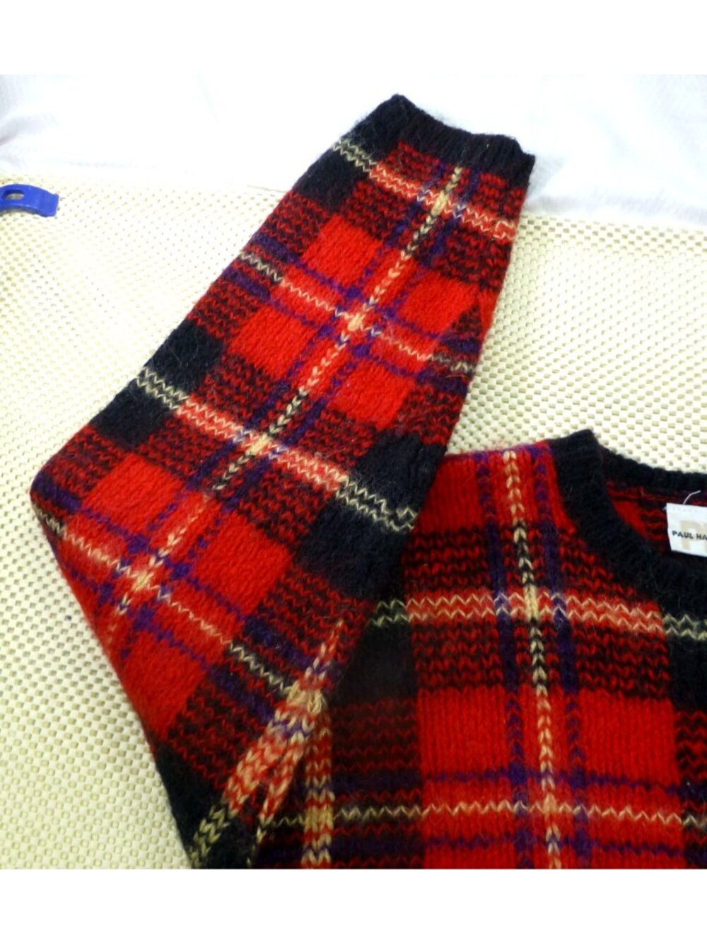 VTG Paul Harris Design Red & Black Plaid Mohair Blend Sweater L Retro Style - Picture 6 of 9